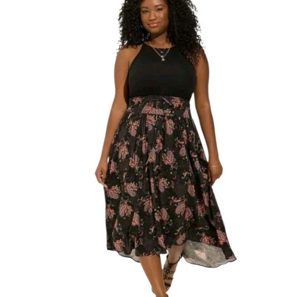 Torrid Whimsigoth Midi Skirt Womens Plus 4X Black Paisley Challis Dark Romantic